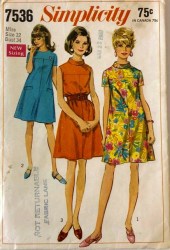7536 Simplicity 1968 Cute Short Sleeves / Sleeveless Tent Dress Pattern 10 32.5B